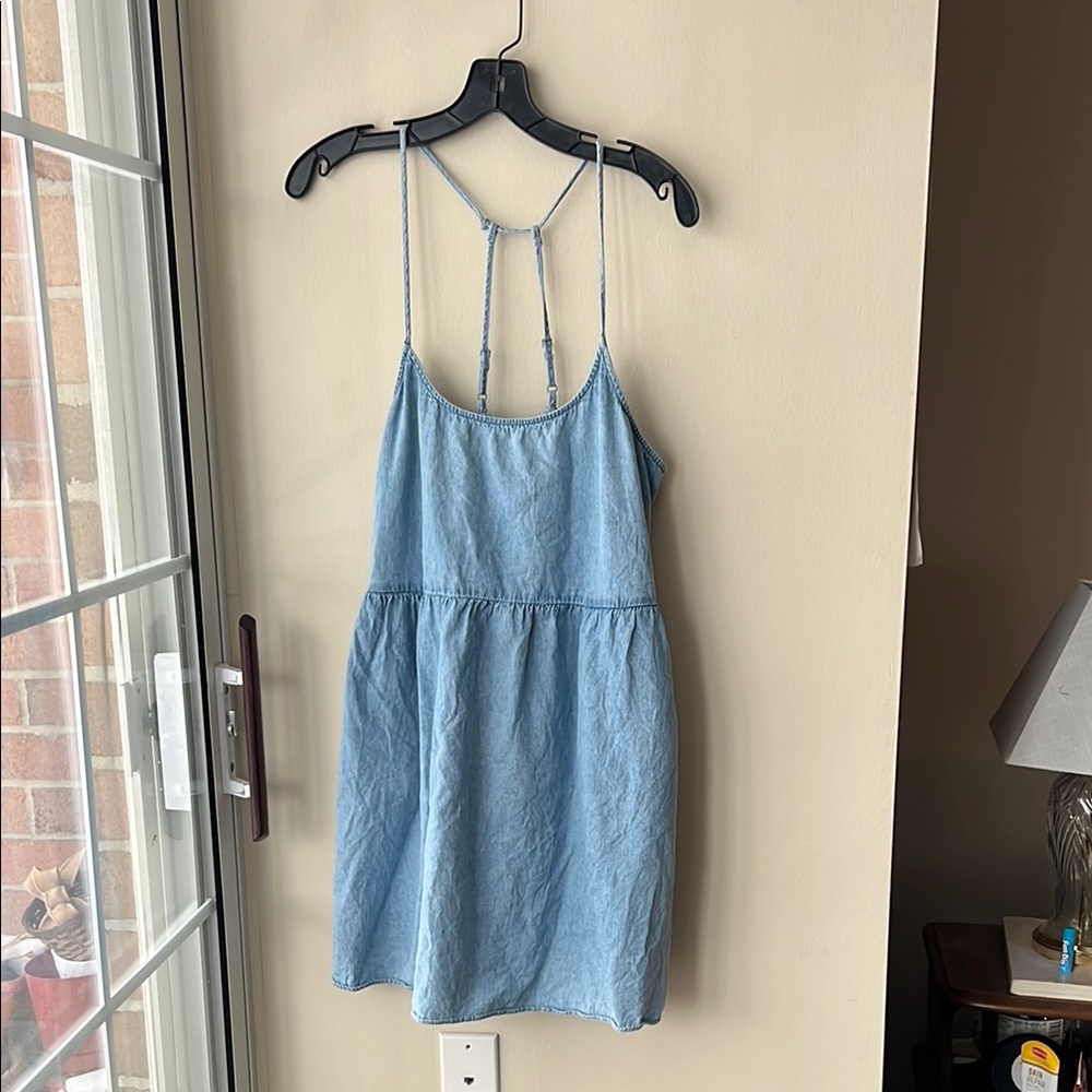 American Eagle Denim Spaghetti Strap Babydoll Dress with pockets